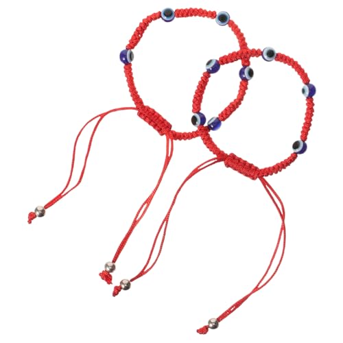 Warmhm 2 Stück Einstellbares Böser Blick Armbänder Handgefertigte Geflochtene String Armbänder Rote für Damen und Herren Unisex Schmuck für Alltag und von Warmhm