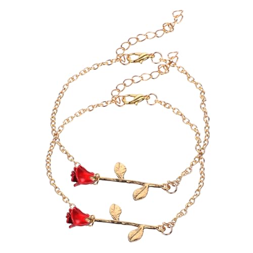 Warmhm Rotes Rosenarmband 2 Stücke Verstellbar Eleganter Damenschmuck Legierungsarmband für Frauen für Besondere Anlässe von Warmhm