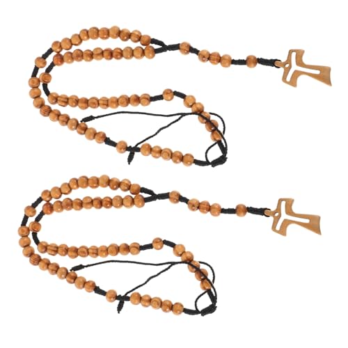 Warmhm 2 Stück Handgefertigte Holzperlen Kreuzkette mit Robustem Holzkreuz Handgewebt Vielseitiger Schmuck für Herren Damen Religiöse Anlässe und Alltagsgebrauch von Warmhm