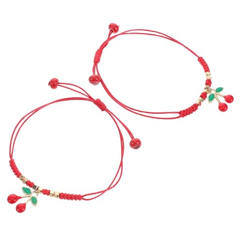 Warmhm 2 Stück Handgefertigtes Kirsche Freundschaftsarmbänder Verstellbare Geflochtene Seilarmbänder für Mädchen Einzigartiges Frucht Design Persönlicher Stil Symbolisches von Warmhm