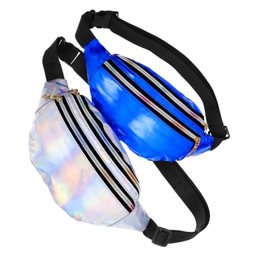 Warmhm 2 Stück Holografische Bauchtasche Damen Verstellbar PU Metallic Hüfttasche Sporttasche Vielseitig für Joggen Reisen Party von Warmhm