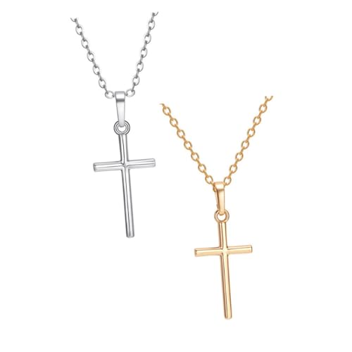Warmhm 2 Stück Kreuz Anhänger Halskette für Damen Schlüsselbein Kette Schmuck Antiallergisches Design Gold und Silber für Partys Geburtstage und Anlässe von Warmhm