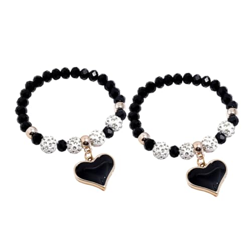 Warmhm 2 Stück Kristallperlen Armband Elegantes Handzubehör Schwarzem Herzen Verstellbare Damenarmbänder für Festivals und Besondere Anlässe von Warmhm
