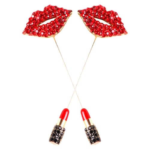 Warmhm 2 Stück Lippenstift Brosche Damen Anstecknadel Aus Legierung Dekorative Brosche Für Kleidung Rot Mit Strass Für Schals Und Anzüge Kreatives Design Für Mode Liebhaber von Warmhm