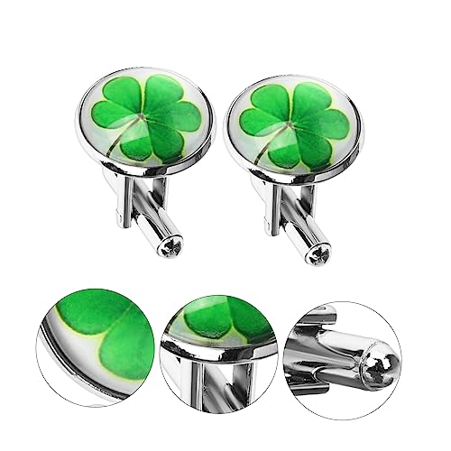 Warmhm 2 Stück Manschettenknöpfe Herren Silber Vierblättriges Kleeblatt Design Cufflinks Business Hemd Schmuck für Hochzeit Party und Formelle Anlässe von Warmhm