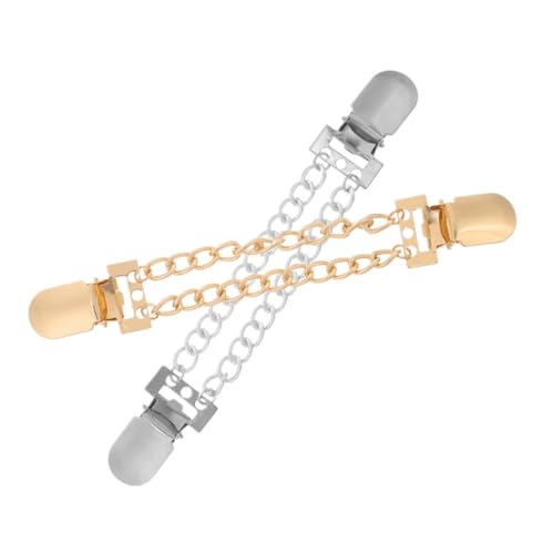 Warmhm 2 Stück Metal Sweater Clips Cardigan Clips mit Kettendekor Vielseitige Cloak Clasp Spangen für Damenpullover Leichte Einfach zu Befestigende Mode Accessoires in Gold und Silber von Warmhm