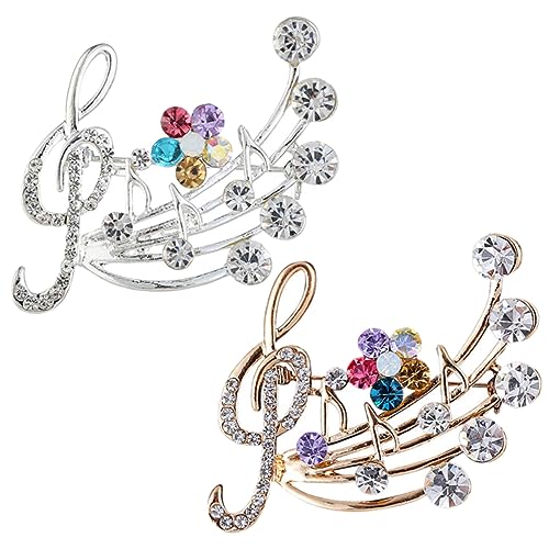 Warmhm 2 Stück Musiknoten Broschen Anstecknadeln mit Strass Leichtes Legierungsmaterial Glänzend Vielseitig für Damen Kleidung Abendkleid Schmuckaccessoire von Warmhm