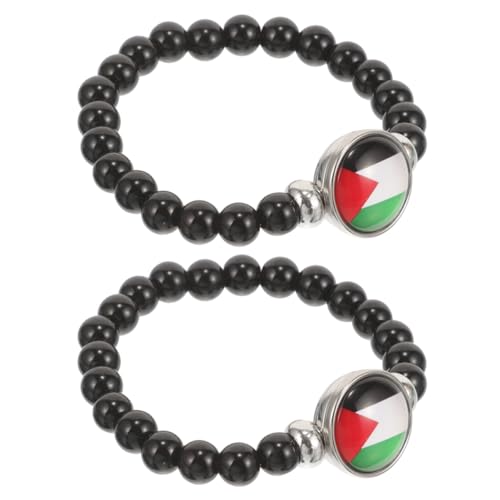 Warmhm 2 Stück Palästina Flagge Perlenarmband für Herren und Damen Verstellbar Tragbares Schmuckstück Vielseitig Kombinierbar für Nationalfeiertage und Outfits von Warmhm