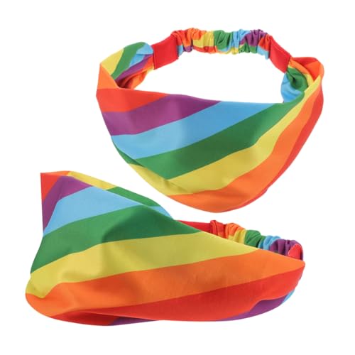 Warmhm 2stücke Breites Regenbogen Stirnband Elastische Kopftücher Pride-bandana Für Männer Und Frauen Sport-haarband Dehnbares Schweißband von Warmhm