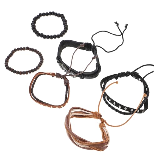 Warmhm 2 Stück Retro Multi Layer Armband für Männer Vintage Punk Style Handgefertigt und Wachsseil Trendige Herrenarmbänder für und Alltag von Warmhm