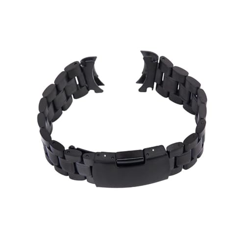 Warmhm 2 Stück Schwarzes Edelstahl Uhrenarmband mit Gebogenem Ende Robuste Glieder Langlebiges Ersatzarmband für Herren und Damen Inklusive Federstegen Klappbare Faltschließe mit von Warmhm