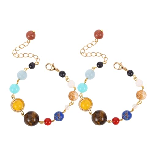 Warmhm 2 Stück Solar System Armband für Frauen Verstellbare Planetenarmbänder mit Lebendigen Steinperlen Galaxy Design Symbolik der Planeten Schmuckgeschenk für Damen von Warmhm