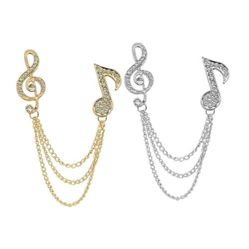 Warmhm 2 Stück Strassbroschen für Herren mit Musikalischer Noten Design Modische Anstecknadeln Gold und Silber Stilvolle Schmuck Accessoires für Anzug Hemd Tasche und Hut von Warmhm