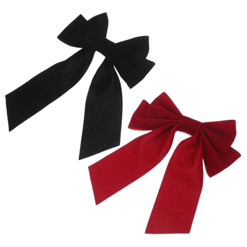 Warmhm 2 Stück Teiliges Haarklammern mit Weichem Flockigem Schleifenband Sanfte Haarspangen für Damen und Eleganter Haarschmuck für Hochzeiten Parties und Alltag Schwarzes und Weinrotes von Warmhm