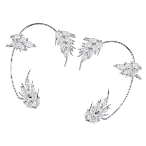 Warmhm 2 Stück Teiliges Ohrklemme Federdesign Modische Silberfarbene Ohrclips für Damen Leichte Stabile Ohrmanschetten Vielseitiger Schmuck für Alltag und Festtage von Warmhm