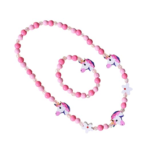 Warmhm 2 Stück Teiliges Set Holzperlen Einhorn Armband und Halskette für Mädchen Bunte Schmuckstücke für Geburtstagsfeiern und Besondere Anlässe von Warmhm
