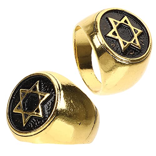 Warmhm 2 Stück Titanstahl Davidstern Ring für Herren Modischer Langlebiger Fingerring mit Sechseckigem Sternmuster für Tägliches Tragen oder Besondere Anlässe von Warmhm