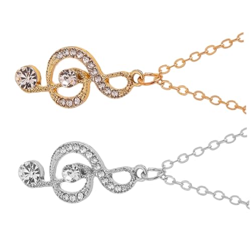 Warmhm 2 Stück Trendige Halsketten mit Funkelndem Musiknoten anhänger Glänzende Hip hop Clavicle Chains für Damen Modische Statement halsketten in Gold und Silber für Partys und Alltag von Warmhm