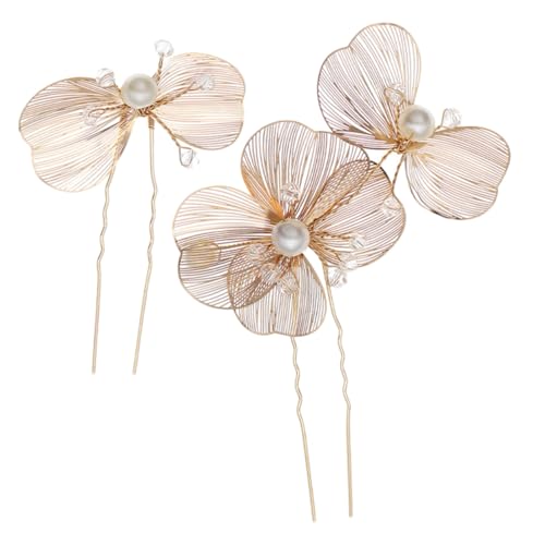 Warmhm 2 Stück U Förmige Haarnadeln mit Strassbesatz Stabiler Goldener Haarschmuck für Bräute Handgefertigte Metallblumen Haarspangen für Festliche Frisuren und Zöpfe von Warmhm