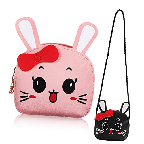 Warmhm 2 Stück Umhängetaschen im Kaninchen Design mit Ohren Praktische Geldbörsen für Mädchen für Reisen Shopping und Freizeit Rosa Schwarz von Warmhm