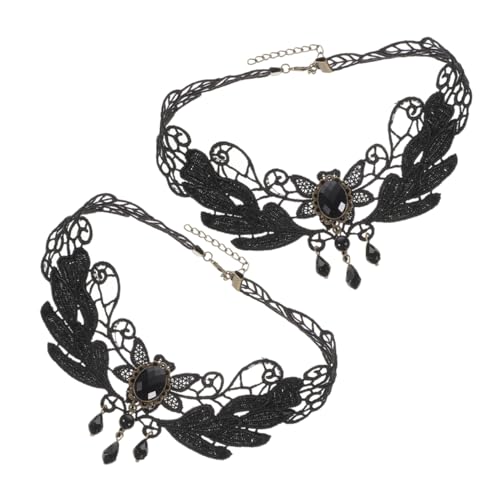 Warmhm 2 Stück Verstellbare Gothic Spitze Choker Halskette mit Anhänger Vintage Vampir Accessoires für Halloween Festival Cosplay Schwarze Lace Halskette für Damen Warmhm 2 Stück Verstellbare Gothic Spitze Choker Halskette mit Anhänger Vintage Vampir Accessoires für Halloween Festival Cosplay Schwarze Lace Halskette für Damen von Warmhm