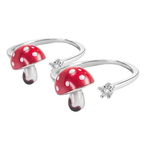 Warmhm 2 Stück Verstellbare Pilz Ringe für Damen und Teens Modischer Offener Fingerring mit Funkelnden Strass Langlebiger Ästhetischer Modeschmuck für Vielseitige Looks von Warmhm