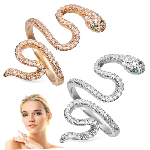 Warmhm 2 Stück Verstellbare Schlangenringe für Damen und Herren Stilvoller Modeschmuck in Gold und Silber Einzigartiges Design Komfortabel als Geschenk für Freunde Familie von Warmhm