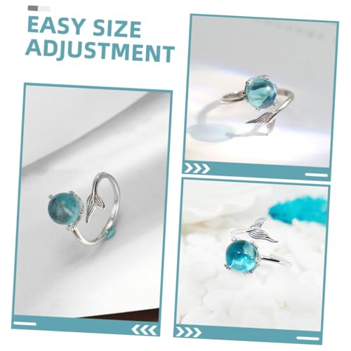 Warmhm 2 Stück Verstellbarer Damen Ring Fischschwanz aus Zinklegierung Offener Statement Ring mit Mondstein Einzigartiger Schmuck für Finger Elegantes Design für Alltag und Fest von Warmhm