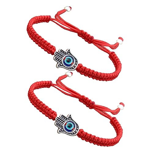 Warmhm 2 Stück Verstellbares Handgefertigtes Rotes Evil Eye Armband Flechtschnur Schutzarmband für Männer und Frauen Böser Blick Amulett Teiliges Einstellbares Freundschaftsarmband von Warmhm