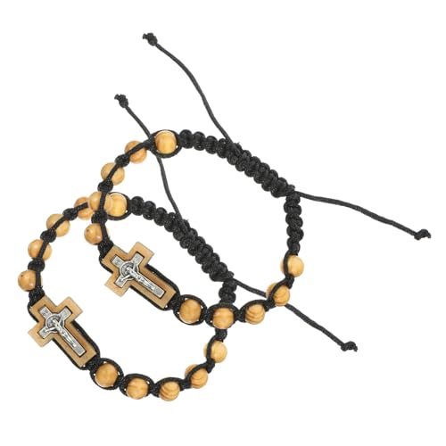 Warmhm 2 Stück Verstellbares Teiliges Herren Armband Robusten Perlen mit Kreuzanhänger Leichtes Rosary Wrist Jewelry für Männer Modisches Schmuckstück für Alltag und Besondere von Warmhm