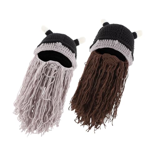 Warmhm 2 Stück Viking Style Kostüm Kappe mit Hörnern und Abnehmbarem Teiliges in Braun und Cosplay Kopfbedeckung für Fasching und Mottoparty von Warmhm