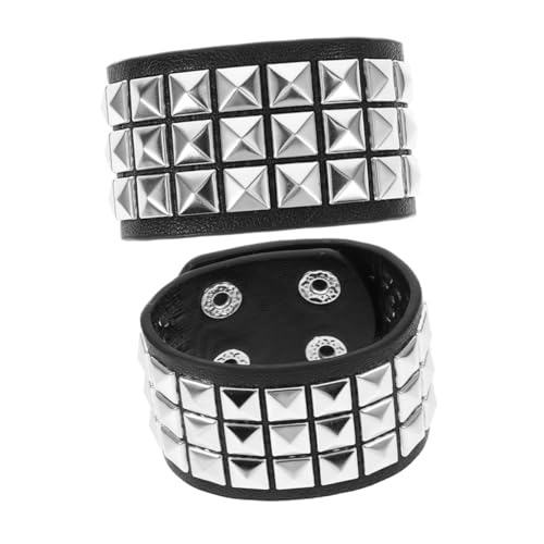 Warmhm 2 Stück Vintage Punk Lederarmband mit Nieten Unisex PU Armreifen mit Detailreichen Verzierungen für Halloween und Cosplay Modisches Gothic Armband von Warmhm
