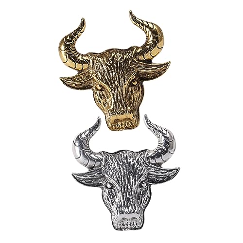Warmhm 2 Stück Vintage Rindkopf Broschen aus Legierung Kreative Ox Zodiac Anstecknadeln in Gold und Silber Stilvolle Schmuck Breastpins für Party Alltag und Festliche Anlässe von Warmhm