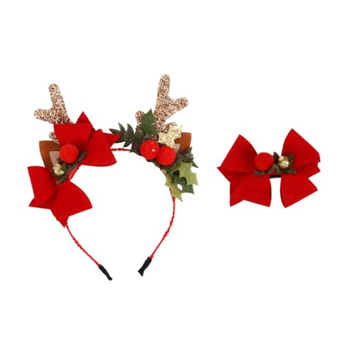 Warmhm 2 Stück Weihnachts Elch Haarreifen und Haarklammern Rotes Rentier Geweih für Mädchen und Erwachsene Accessoires für Festlichkeiten und Feiern von Warmhm