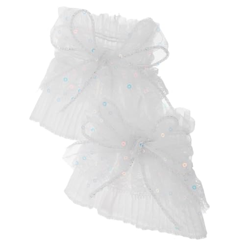 Warmhm 2 Stück Weiße Spitzen Handstulpen mit Pailletten Schleife Abnehmbare Lolita Armstulpen Weicher Spitze für Damen Festliche Braut Accessoires und Hochzeitsfeiern von Warmhm