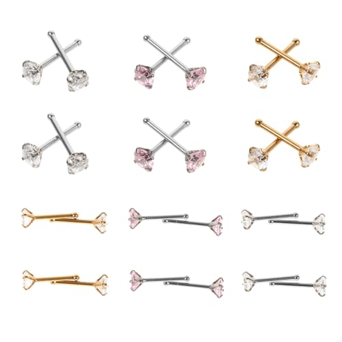 Warmhm 24 Stück Teiliges Nasenpiercing aus Gerade Form Rostfrei mit Weißen Pinken und Blauen Zirkonia Modischer Nasenschmuck für Damen Hautfreundlich Langlebig von Warmhm