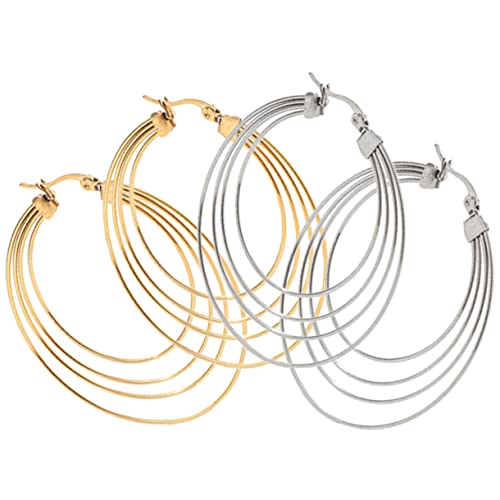 Warmhm 2Paare Ohrringe für Frauen Übertriebene Hoops Mode Ohrschmuck Goldfarbe Persönliche Ohrdekoration von Warmhm