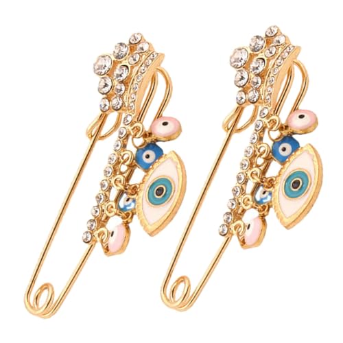 Warmhm 2Stücke Damen Broschen mit Bösem Blick und Hängender Kette Anstecknadeln für Frauen Schmuck für Kleidung und Accessoires von Warmhm