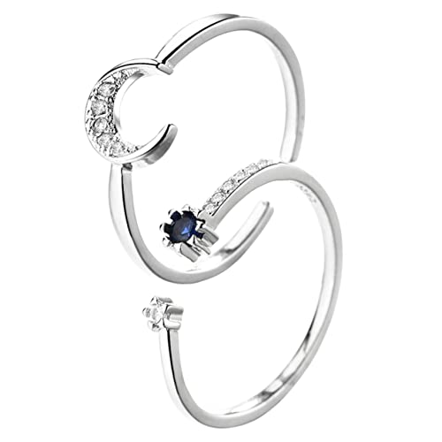 Warmhm 2stücke Verstellbare Ringe Für Frauen Modische Kombination Ringe Mit Blauem Stein Und Funkelndem Mond Geburtstagsgeschenk Und Schmuck Für Besondere Anlässe von Warmhm