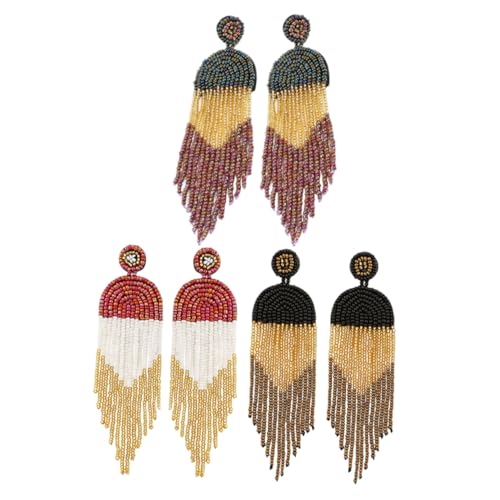 Warmhm 3 Paare Boho Ohrringe Damen Ethnische Perlen Quasten Statement Ohrhänger Leicht Tragbar Für Festival Alltag Strand Urlaub Geschenk von Warmhm