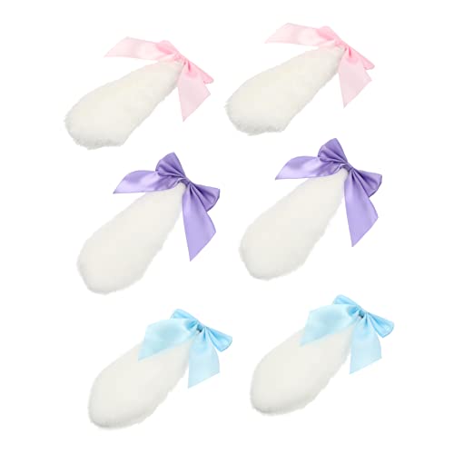 Warmhm 3 Paare Bunny Ears Haarspangen Plüsch Hasenohr Haarclips mit Schleife für Cosplay und Lolita Stil und Perfektes Haarschmuck für Mädchen von Warmhm