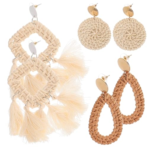 Warmhm 3 Paare Damen Rattan Ohrringe Boho Strand Schmuck Hängend Geflochtene Leichte Deko Ohrringe Für Sommer Urlaub von Warmhm