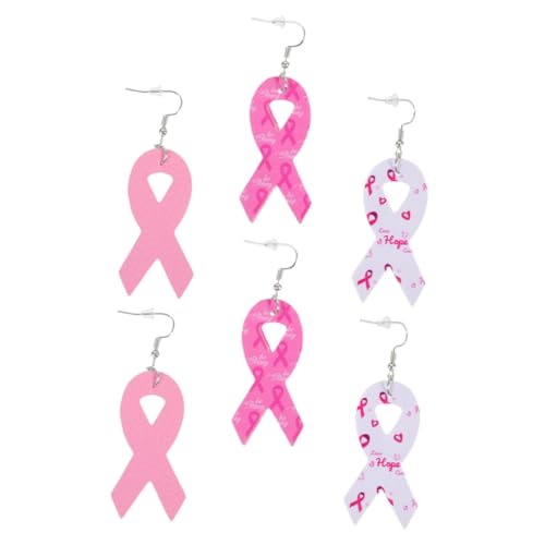 Warmhm 3 Paare PU Ohrringe mit Schleifen Schmuck zur Brustgesundheitsbewusstseinsförderung für Damen für Formelle Anlässe und Tägliches Tragen von Warmhm