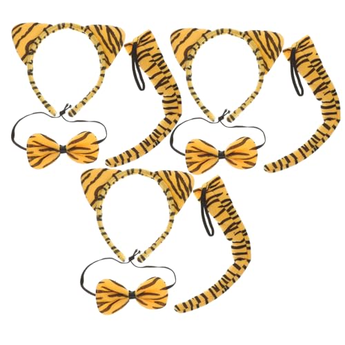 Warmhm 3 Sätze Tiger Kostüm Set mit Tigerohren und Lustiger Schleife Verstellbar für Erwachsene Geeignet für Halloween Themenparty Cosplay und Geburtstagsfeiern von Warmhm