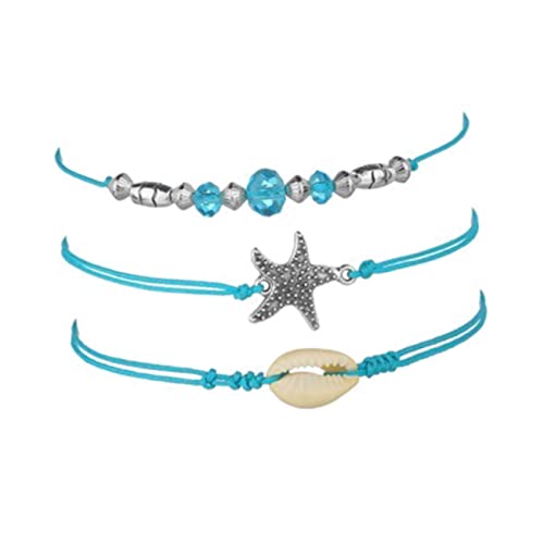 Warmhm 3 Stück Boho Fußkettchen Damen Teiliges Muschel Perlen Fußkettchen Blau Verstellbar Bohemia Stil Schmuck für Frauen Mädchen von Warmhm