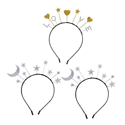 Warmhm 3 Stück Glitzer Stirnbänder Mit Stern Und Herz Legierung Kopfbedeckung Für Kinder Haarzubehör Für Partys Und Feste von Warmhm