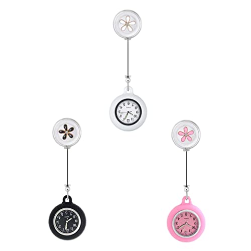 Warmhm 3 Stück Nurse Doctor Einziehbare Uhr für Damen Blumenmotiv Praktische Ansteckuhr für Pflegekräfte und Medizinisches Personal Leicht zu Befestigen Stylisch und Dekorativ von Warmhm