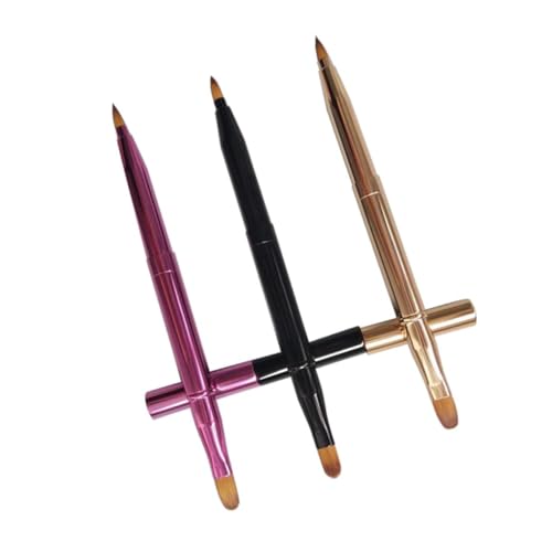 Warmhm 3 Stück Teiliges Doppelseitige Lippenpinsel und Concealer Pinsel Ausziehbar für Lippen Lidschatten und Foundation und Schwarz für Zuhause Salon von Warmhm