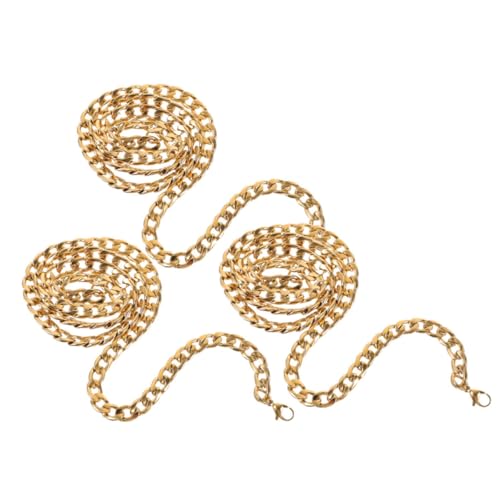 Warmhm 3 Stück Teiliges Herren Halskette Rapper Kette aus Titanstahl Goldfarbene Lange Schmuckkette für Alltag und Hip Hop Stil von Warmhm