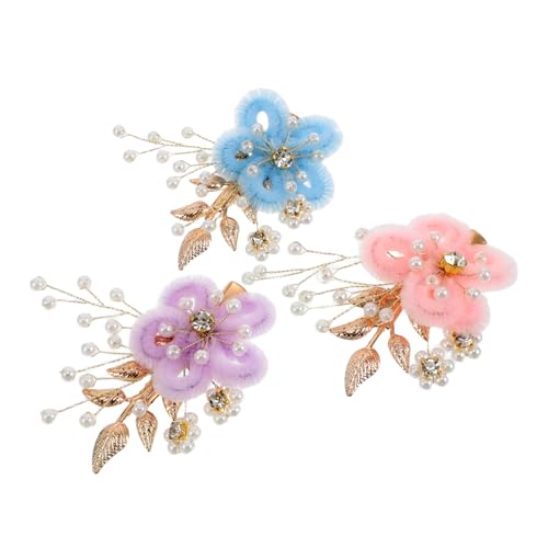 Warmhm 3stücke Blumen-haarspangen Für Frauen Aus Plüschblumen Hochzeitsspangen Für Braut Mit Perlen Haarschmuck Für Hochzeit Der Bräute Haarspangen Für Braut Haarnadeln Mit von Warmhm